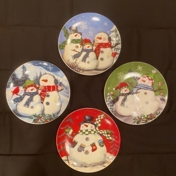 Holiday Magic Snowman Canape Plates -Set of 4 - Picture 3 of 9